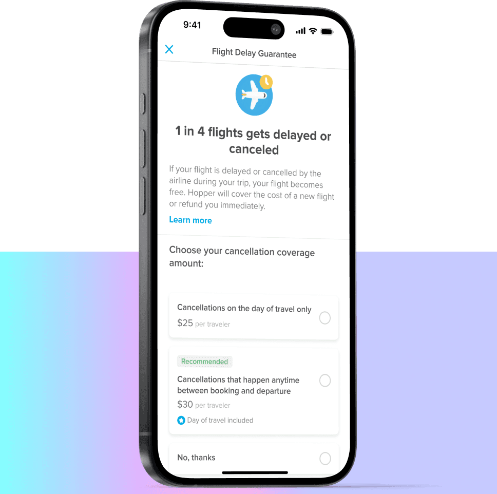 Coverage extension variant: choose between day-of or full-trip cancellation coverage